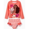 thumbnail image 1 of Disney Princess Moana Girls Rash Guard Swimsuit Long Sleeve Top and Ruffle Bikini Bottom Set for Kids 2–9Y, 1 of 10