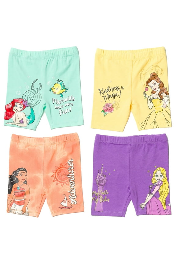 Princess Moana Rapunzel Belle Big Girls 4 Pack Bike Shorts Toddler to Big Kid