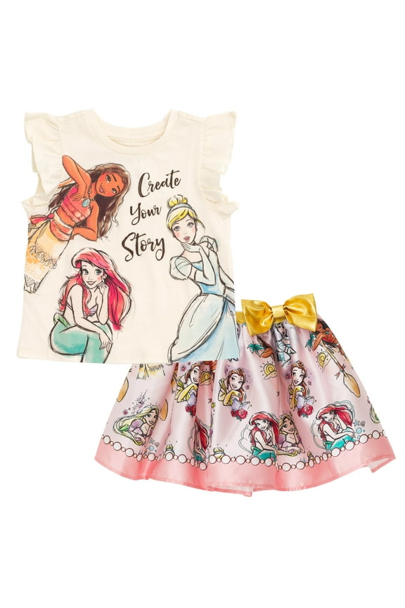 Princess Moana Rapunzel Belle Tank Top and Satin Skirt Outfit Set Toddler to Big Kid