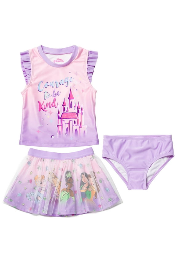Princess Moana Rapunzel Jasmine Big Girls Tankini Top Mesh Modest Swimsuit Skirt and Bikini Bottom 3 Piece Toddler to Big Kid