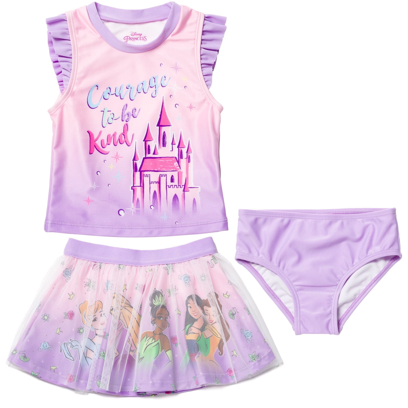 Disney Princess Moana Rapunzel Jasmine Toddler Girls Tankini Top Mesh Modest Swimsuit Skirt and Bikini Bottom 3 Piece Toddler to Big Kid Walmart