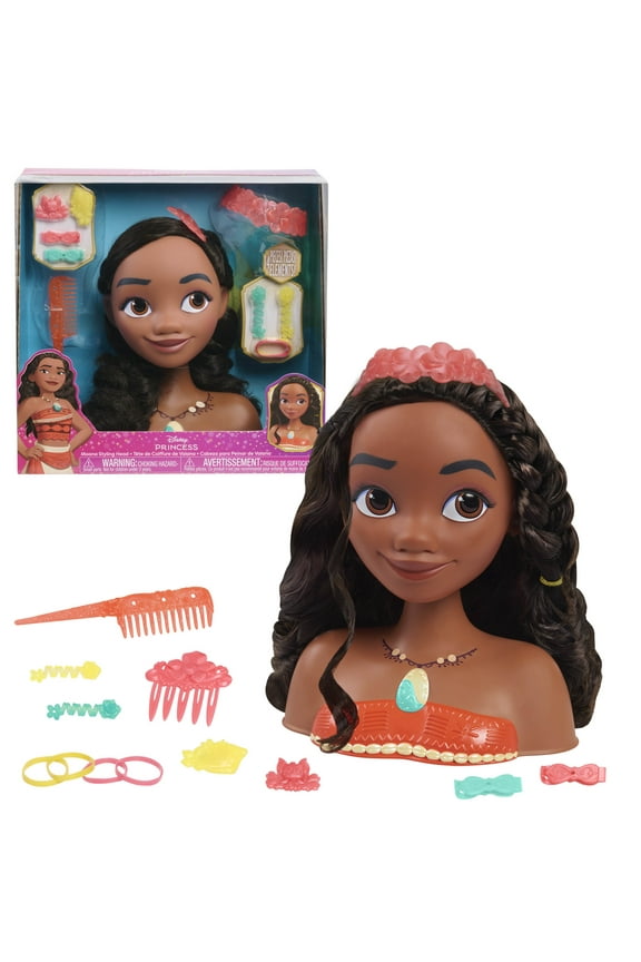 Disney Princess Moana Styling Head, 14-pieces, Pretend Play, Kids Toys for Ages 3 up