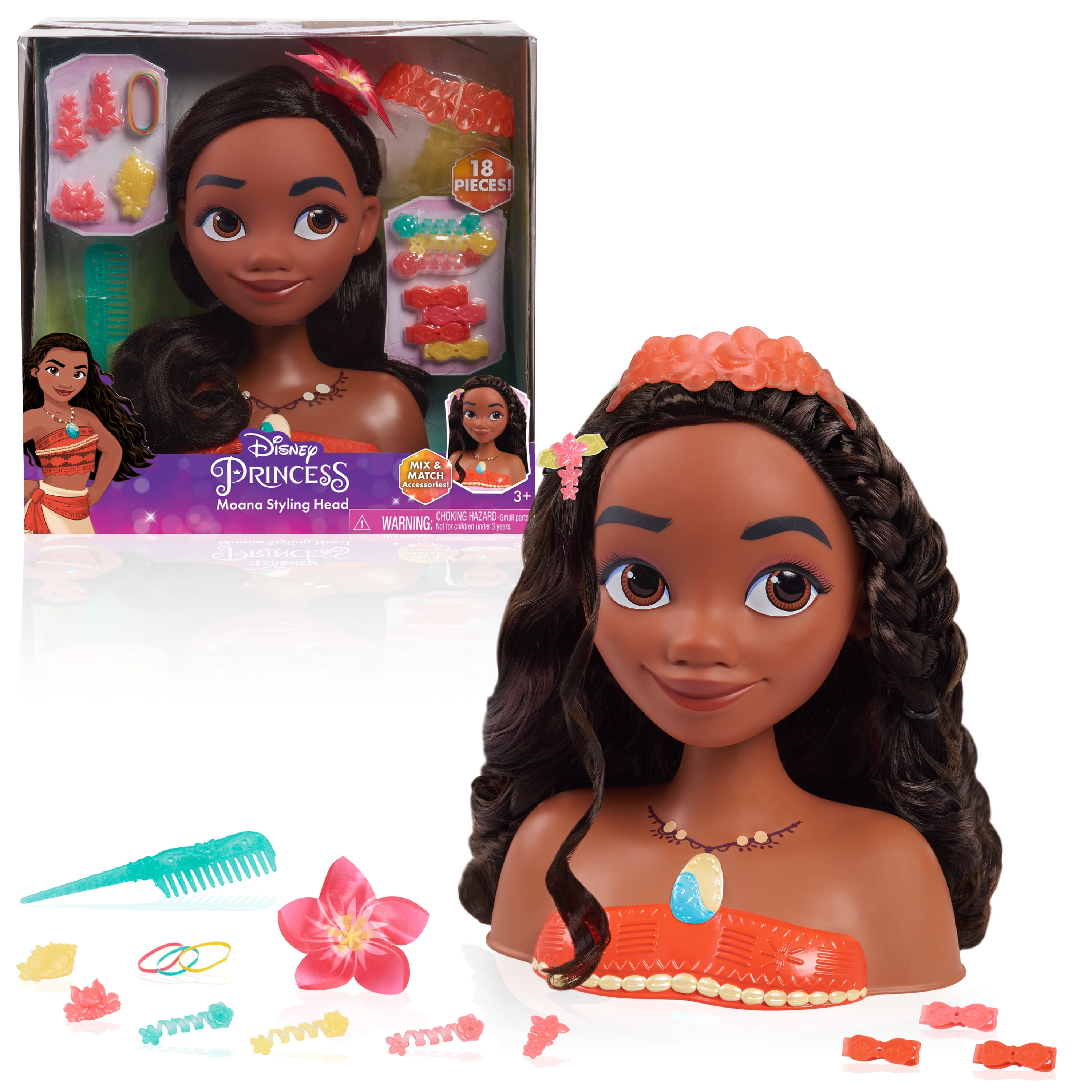 Disney Princess Moana Styling Head, 18-pieces, Pretend Play, Kids Toys for  Ages 3 up