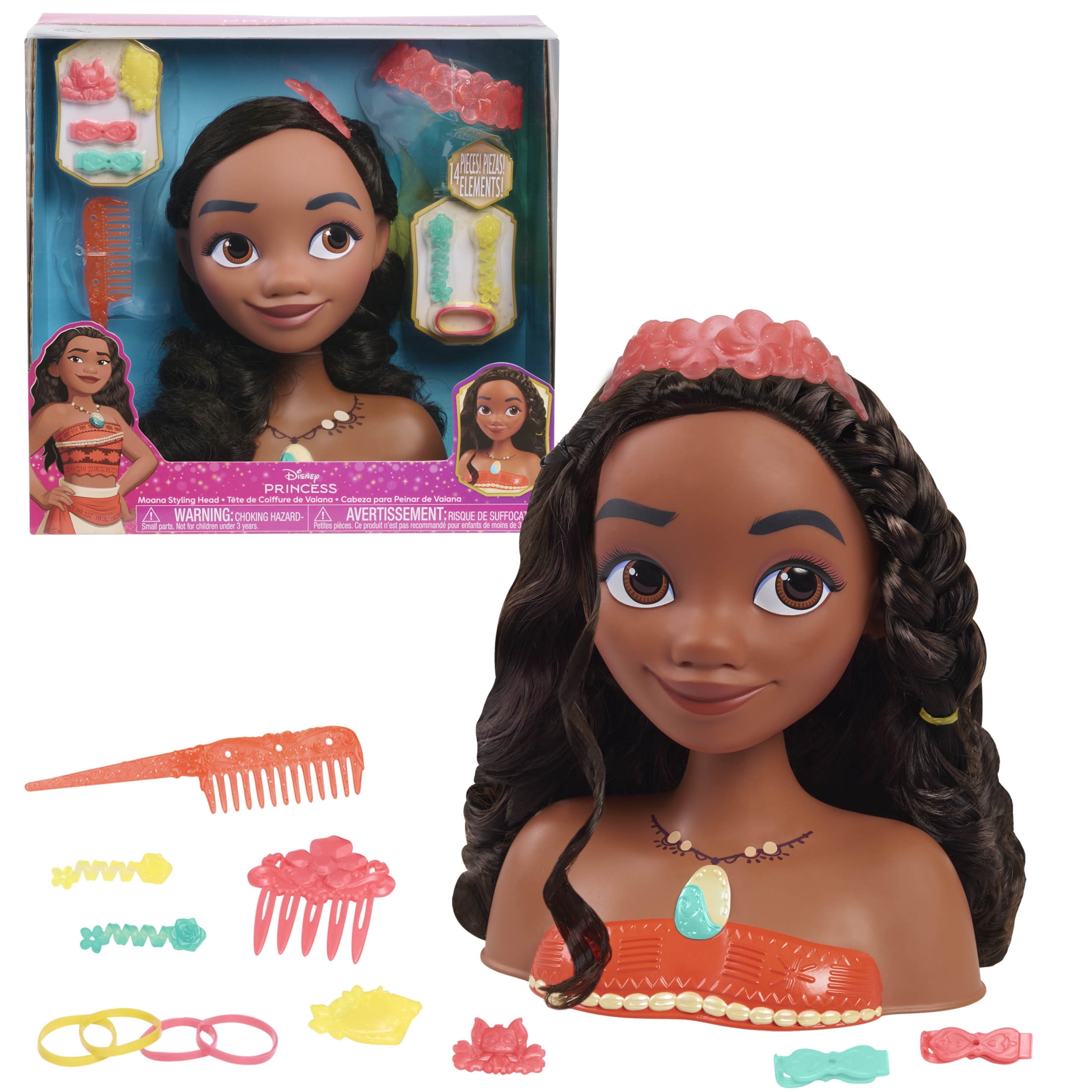 Disney Princess Moana Styling Head 14 pieces Pretend Play Kids Toys for Ages 3 up