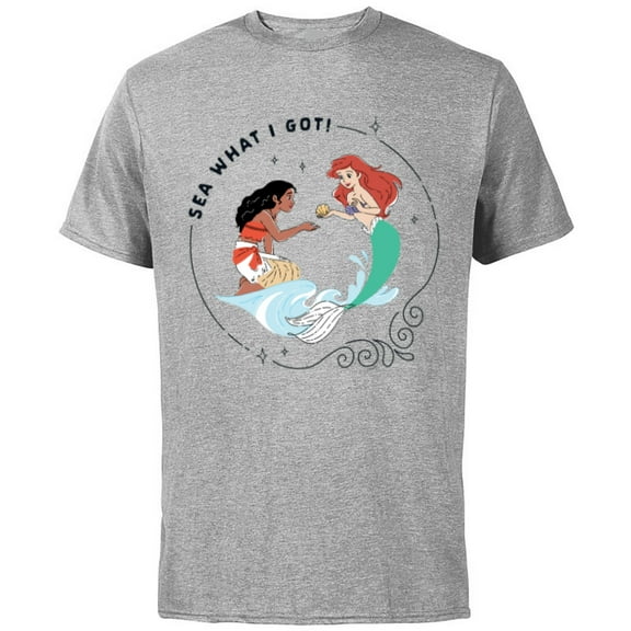 Disney Princess Moana and Ariel Sea What I Got - Short Sleeve Cotton T-Shirt for Adults - Customized-Athletic Heather