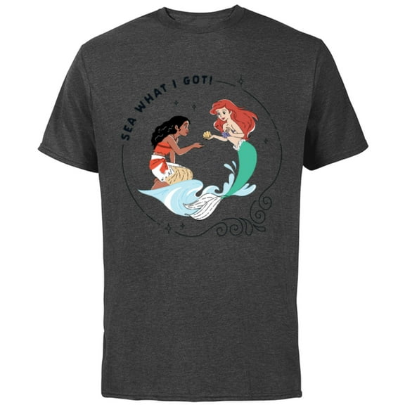Disney Princess Moana and Ariel Sea What I Got - Short Sleeve Cotton T-Shirt for Adults - Customized-Charcoal