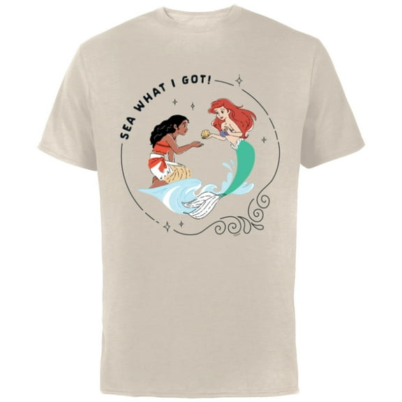 Disney Princess Moana and Ariel Sea What I Got - Short Sleeve Cotton T-Shirt for Adults - Customized-Natural