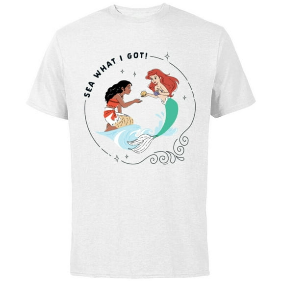 Disney Princess Moana and Ariel Sea What I Got - Short Sleeve Cotton T-Shirt for Adults - Customized-White
