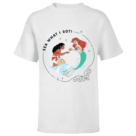 Disney Princess Moana and Ariel Sea What I Got - Short Sleeve T-Shirt for Kids - Customized-White