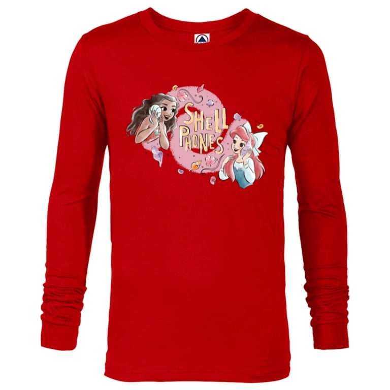 Disney Princess Moana and Ariel Shell Phones - Long Sleeve T-Shirt for Men  - Customized-New Red 