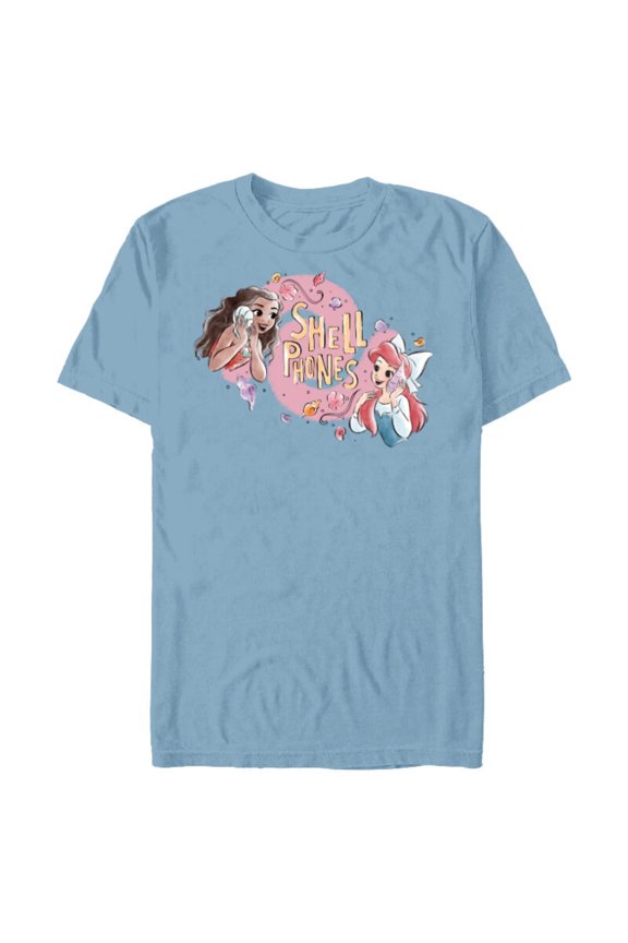 Princess Moana and Ariel Shell Phones - Short Sleeve Blended T-Shirt for Adults - Customized-Ocean Blue