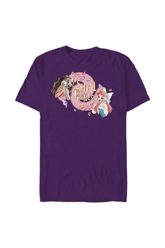 Princess Moana and Ariel Shell Phones - Short Sleeve Blended T-Shirt for Adults - Customized-Purple
