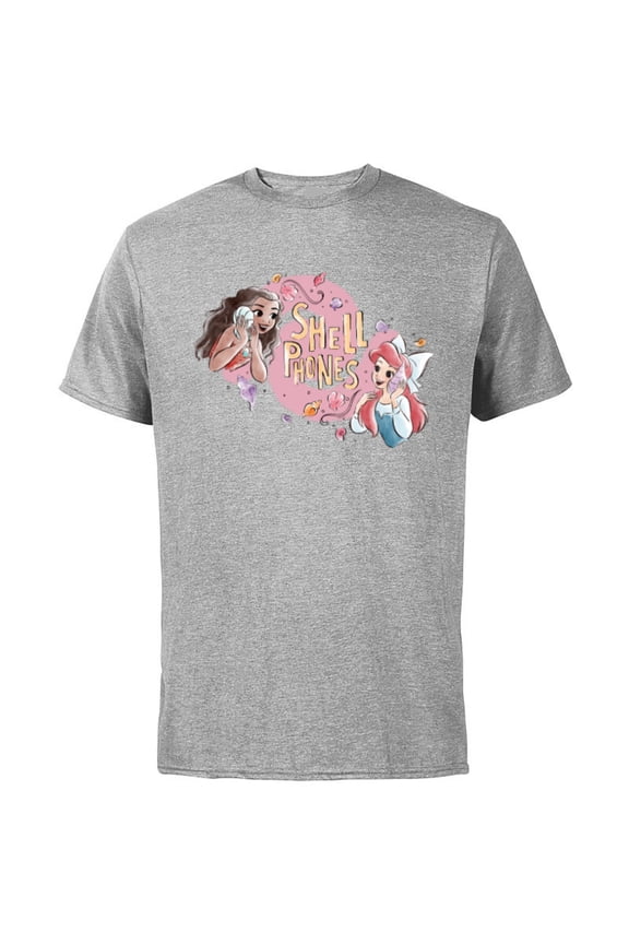 Princess Moana and Ariel Shell Phones - Short Sleeve Cotton T-Shirt for Adults - Customized-Athletic Heather