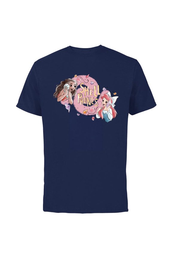 Princess Moana and Ariel Shell Phones - Short Sleeve Cotton T-Shirt for Adults - Customized-Navy