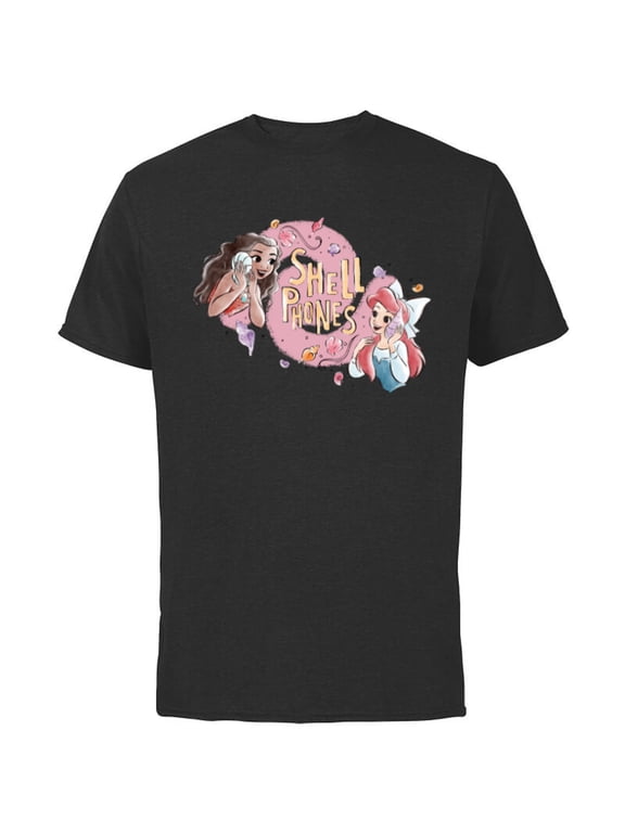 Princess Moana and Ariel Shell Phones - Short Sleeve Cotton T-Shirt for Adults - Customized-Black