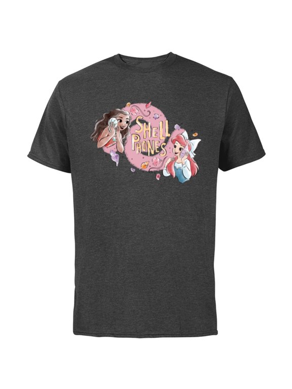 Princess Moana and Ariel Shell Phones - Short Sleeve Cotton T-Shirt for Adults - Customized-Charcoal