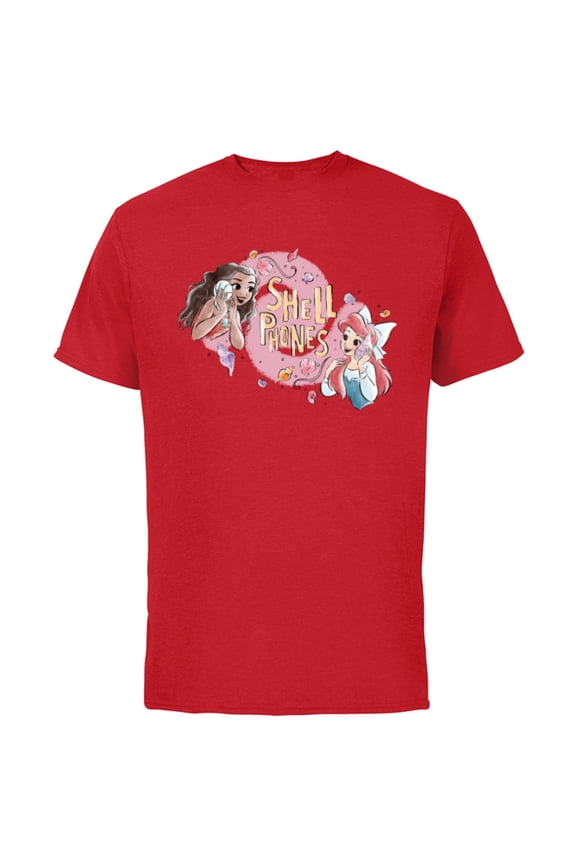 Princess Moana and Ariel Shell Phones - Short Sleeve Cotton T-Shirt for Adults - Customized-Red