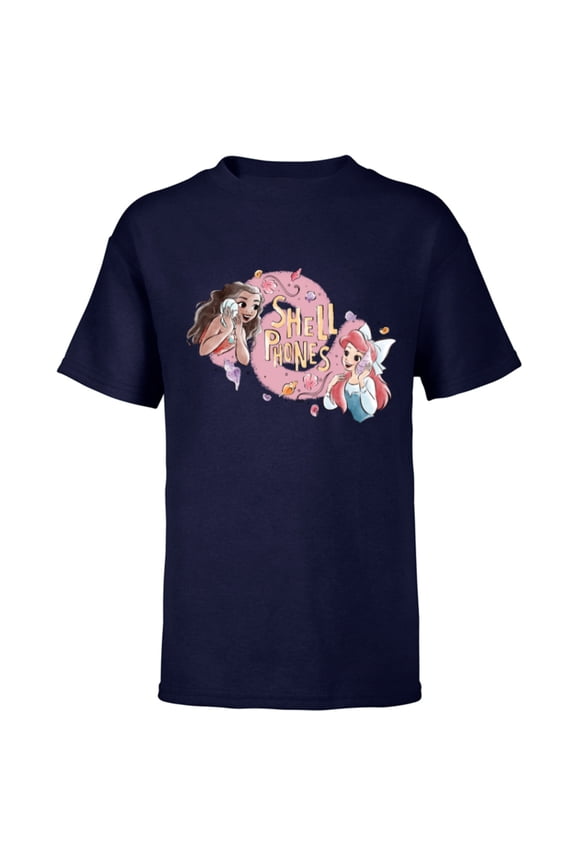 Princess Moana and Ariel Shell Phones - Short Sleeve T-Shirt for Kids - Customized-Navy