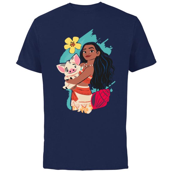 Disney Princess Moana and Pua Seashell - Short Sleeve Cotton T-Shirt for Adults - Customized-Navy