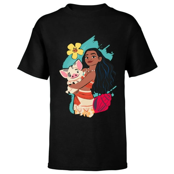 Disney Princess Moana and Pua Seashell - Short Sleeve T-Shirt for Kids - Customized-Black