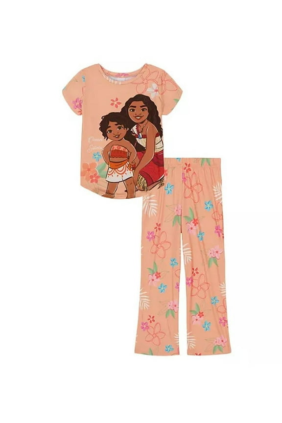Princess Moana and Simea Ocean Sisters Girl's Short-Sleeved Pajama Set, Size 4