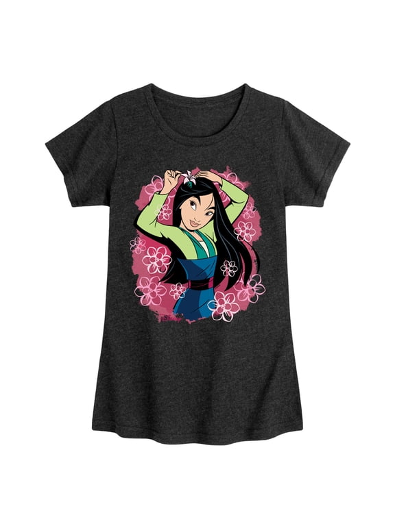 - Mulan Floral Watercolor Girls' Fitted Short Sleeve Graphic T-Shirt