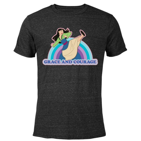 Disney Princess Mulan Grace and Courage Retro - Short Sleeve Blended T-Shirt for Adults - Customized-Black