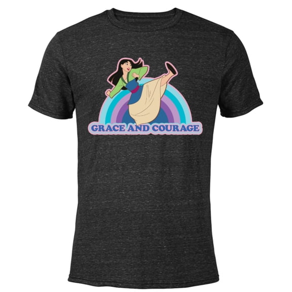 Disney Princess Mulan Grace and Courage Retro - Short Sleeve Blended T-Shirt for Adults - Customized-Black