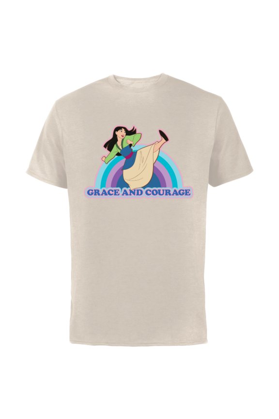 Princess Mulan Grace and Courage Retro - Short Sleeve Cotton T-Shirt for Adults - Customized-Natural
