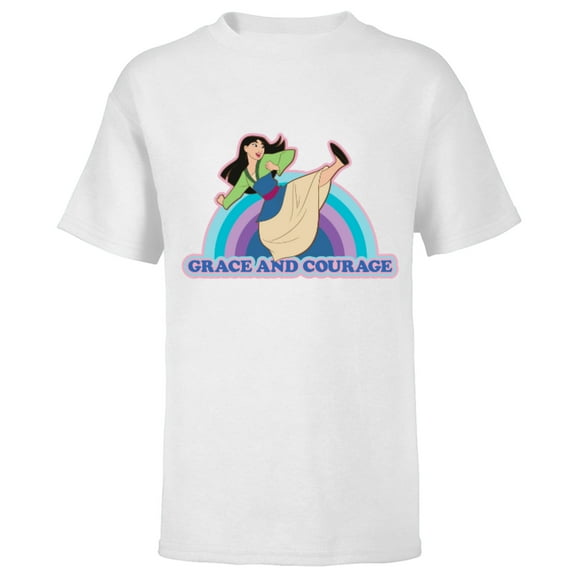 Disney Princess Mulan Grace and Courage Retro - Short Sleeve T-Shirt for Kids - Customized-White