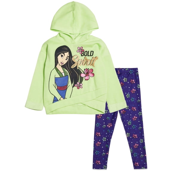 Disney Princess Mulan Little Girls Pullover Hoodie and Leggings Outfit Set Toddler to Little Kid