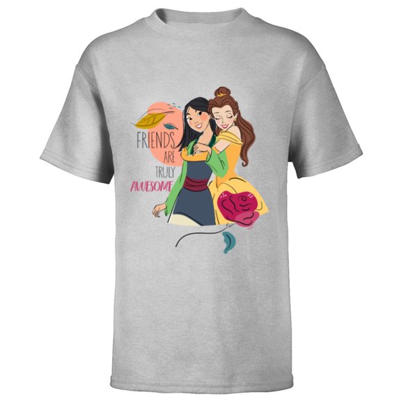 Disney Princess Mulan and Belle Friends are Truly Awesome - Short Sleeve T-Shirt for Kids - Customized-Athletic Heather