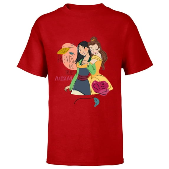 Disney Princess Mulan and Belle Friends are Truly Awesome - Short Sleeve T-Shirt for Kids - Customized-Red