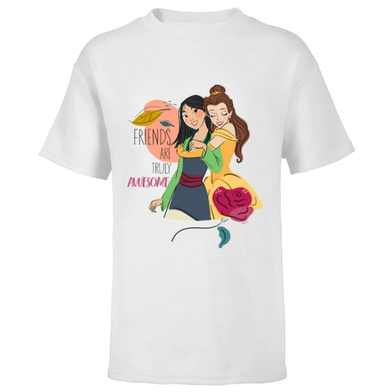 Disney Princess Mulan and Belle Friends are Truly Awesome - Short Sleeve T-Shirt for Kids - Customized-White