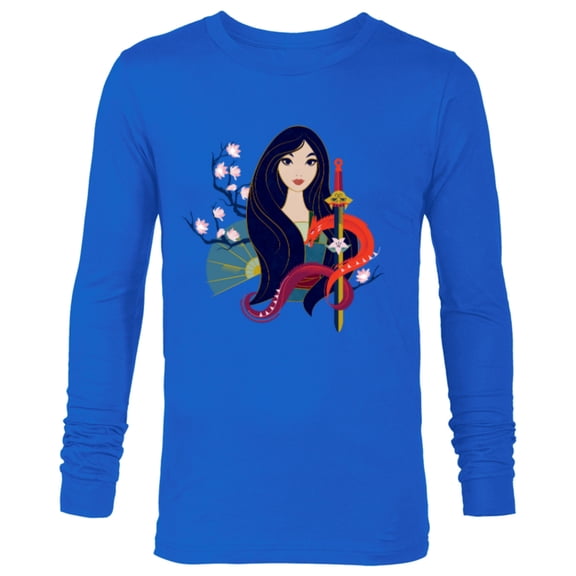 Disney Princess Mulan and Mushu Modern Art Deco Style - Long Sleeve T-Shirt for Men - Customized-Navy