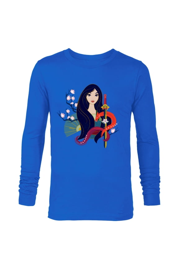 Princess Mulan and Mushu Modern Art Deco Style - Long Sleeve T-Shirt for Men - Customized-Navy