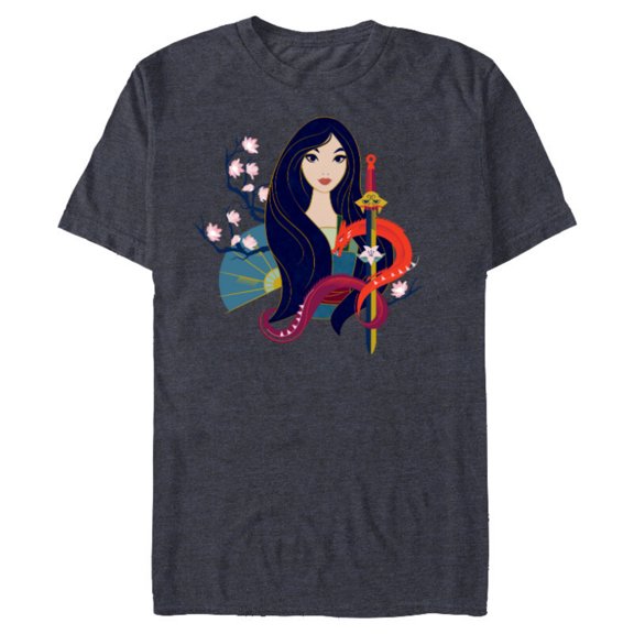 Disney Princess Mulan and Mushu Modern Art Deco Style - Short Sleeve Blended T-Shirt for Adults - Customized-Navy Heather