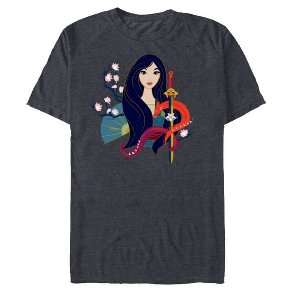 Disney Princess Mulan and Mushu Modern Art Deco Style - Short Sleeve Blended T-Shirt for Adults - Customized-Navy Heather