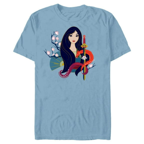 Disney Princess Mulan and Mushu Modern Art Deco Style - Short Sleeve Blended T-Shirt for Adults - Customized-Ocean Blue