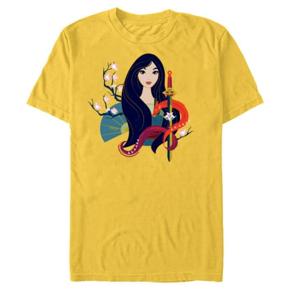 Disney Princess Mulan and Mushu Modern Art Deco Style - Short Sleeve Blended T-Shirt for Adults - Customized-Yellow