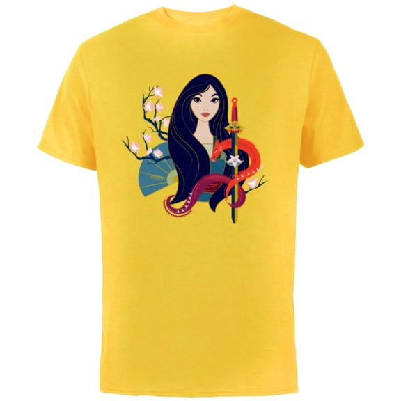 Disney Princess Mulan and Mushu Modern Art Deco Style - Short Sleeve Cotton T-Shirt for Adults - Customized-Yellow