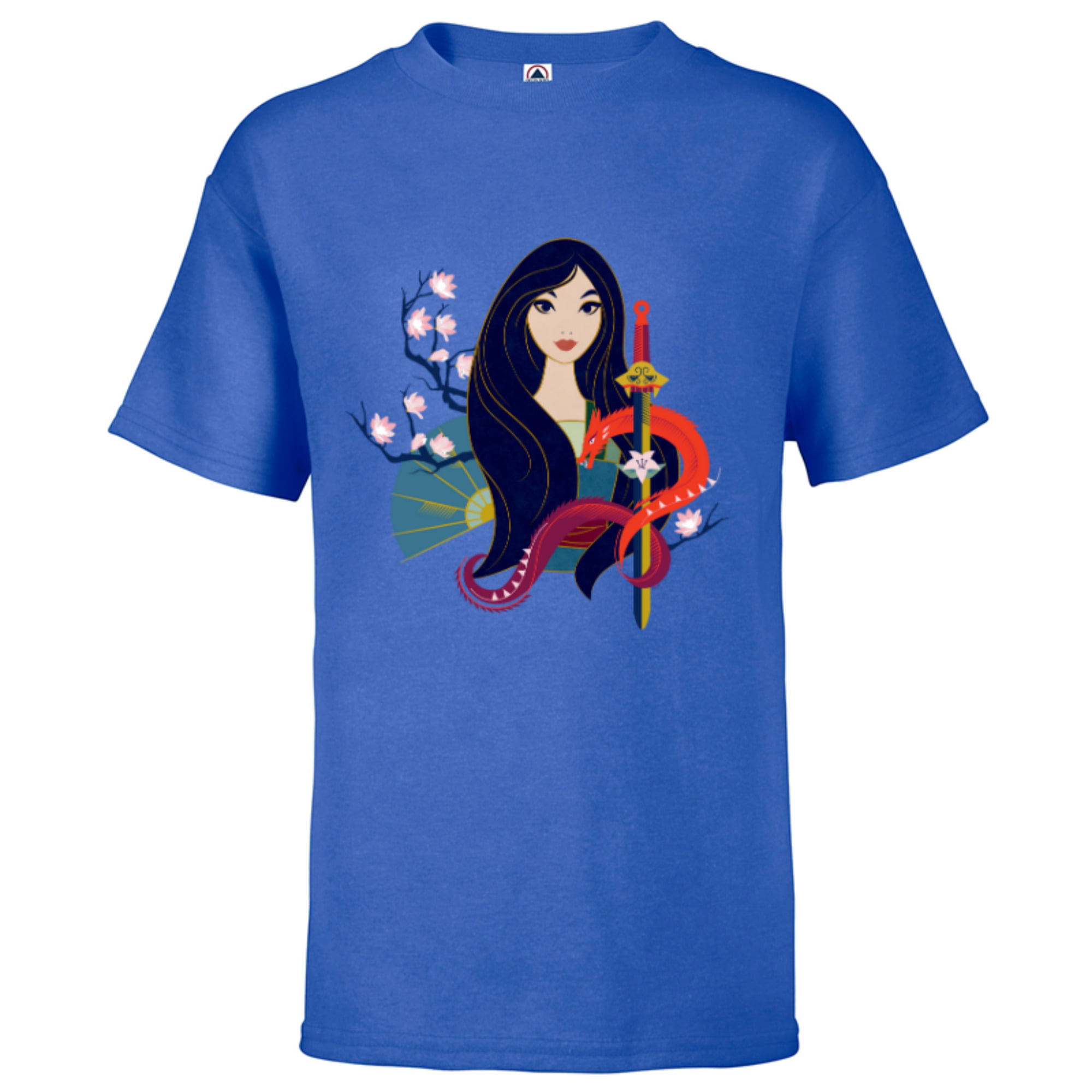 Disney Princess Mulan and Mushu Modern Art Deco Style - Short Sleeve T-Shirt  for Kids - Customized-Athletic Heather