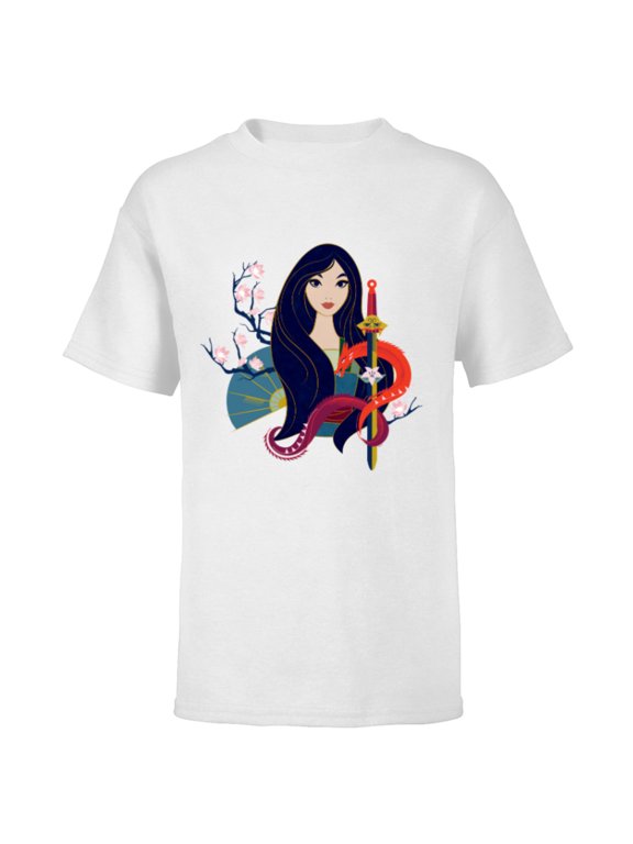 Princess Mulan and Mushu Modern Art Deco Style - Short Sleeve T-Shirt for Kids - Customized-White