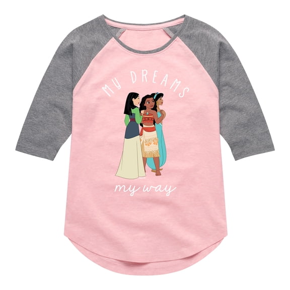 Disney Princess - My Dreams My Way - Toddler And Youth Girls Raglan Graphic T-Shirt