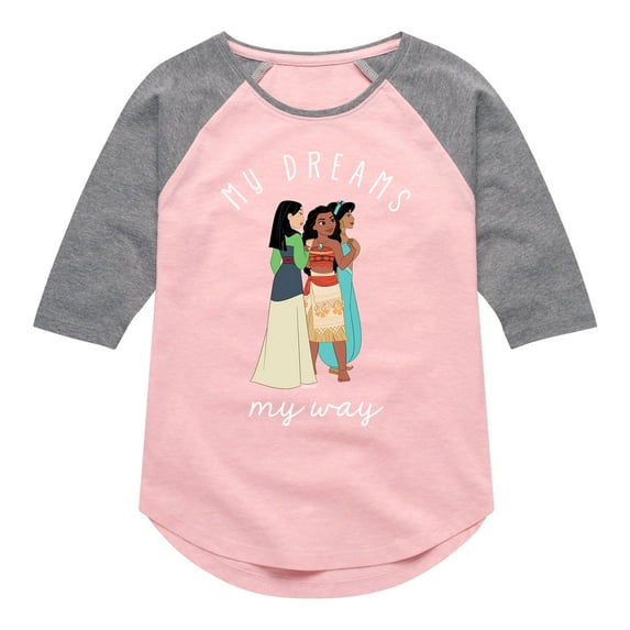 Disney Princess - My Dreams My Way - Toddler And Youth Girls Raglan Graphic T-Shirt