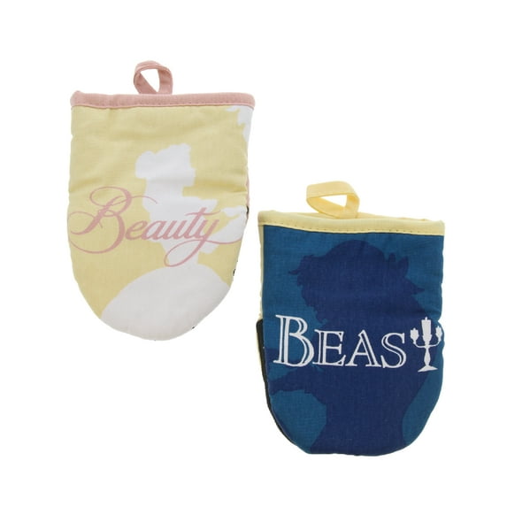 Disney Princess Neoprene Mini Oven Mitts, 2pk-Heat Resistant Oven Gloves with Insulation Ideal for Handling Hot Kitchenware-Non-Slip Grip, Hanging Loop, 5.5 x 7 Inches - Beauty and the Beast
