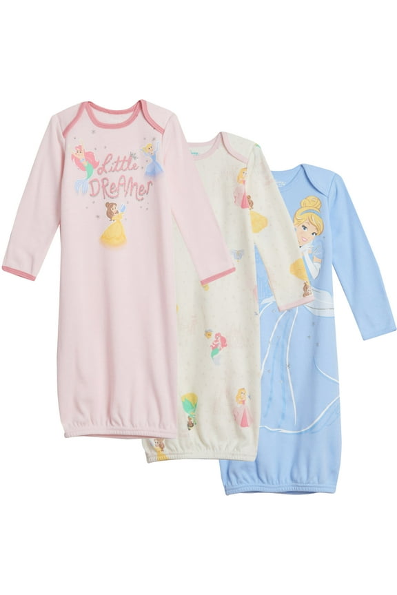 Princess Newborn Baby Girls Long Sleeve Swaddle Sleeper Gowns, 3 Pack