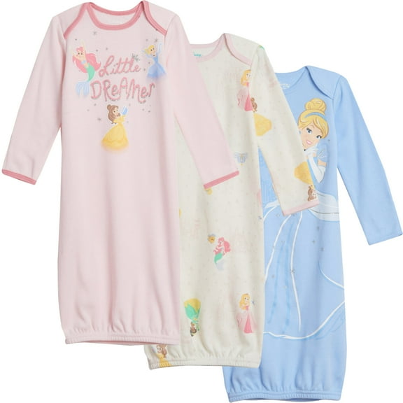 Disney Princess Newborn Baby Girls Long Sleeve Swaddle Sleeper Gowns, 3 Pack
