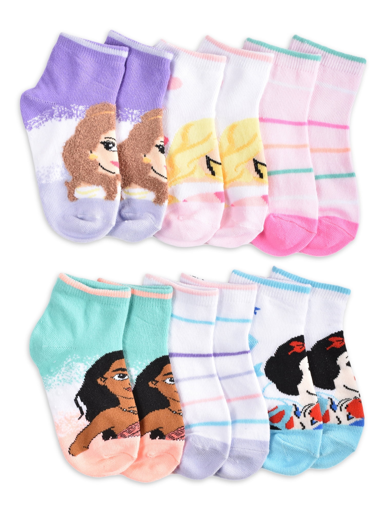 Disney Princess Moana Girl's Toddler Women's No Show 6 Pack Socks Set