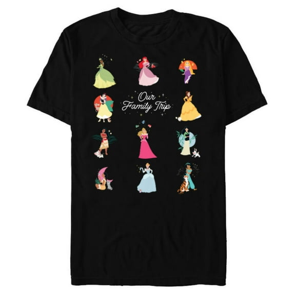 Disney Princess Our Family Trip Vacation Travel Holiday - Short Sleeve Blended T-Shirt for Adults - Customized-Black